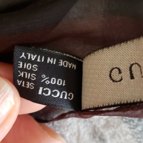 Gucci Silk Scarf Stole 76x27in Brown Gold GG Print - Picture 5 of 9